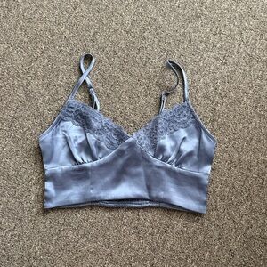 Light Blue Lace Trim Satin Bralette